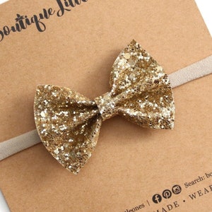 Glitter Bow Alligator Clip, Gold Glitter Bow Newborn Baby Headband, Toddler Headband, Wedding Girl Headband image 1