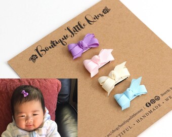 Small Snap Clips, Newborn Baby Girl Wispy Hair Clip, Pastel Hair Bows Snap Clips, Girlie Glue Bows, Toddler Fine Hair Clips
