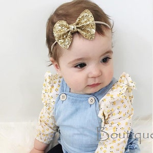 Glitter Bow Alligator Clip, Gold Glitter Bow Newborn Baby Headband, Toddler Headband, Wedding Girl Headband image 6