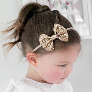 Glitter Bow Alligator Clip, Gold Glitter Bow Newborn Baby Headband, Toddler Headband, Wedding Girl Headband image 7