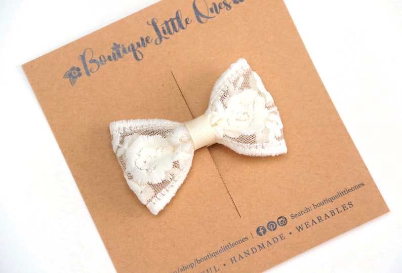 Cream Lace Bow Baby Headband/Hair Clip, Ivory Lace Bow Alligator Clip, Wedding Headband, Wedding Hair Clip, Boutique Little Ones immagine 3