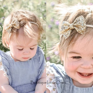 Glitter Bow Alligator Clip, Gold Glitter Bow Newborn Baby Headband, Toddler Headband, Wedding Girl Headband image 2