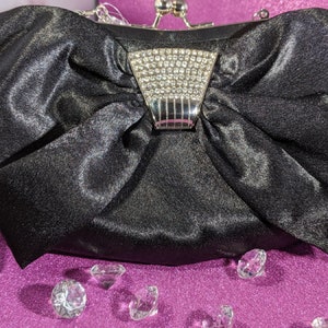 Black Satin Rhinestone Evening Bag Clutch Purse Handbag Pouch