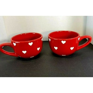 Terramoto Ceramic Coffee Tea Mug Cup Red White Heart Chili Soup Noodle Bowl 18oz