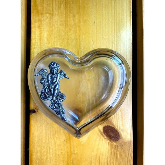 Heart Shaped Glass Trinket Box Silver Angel Jewelry E… Gem