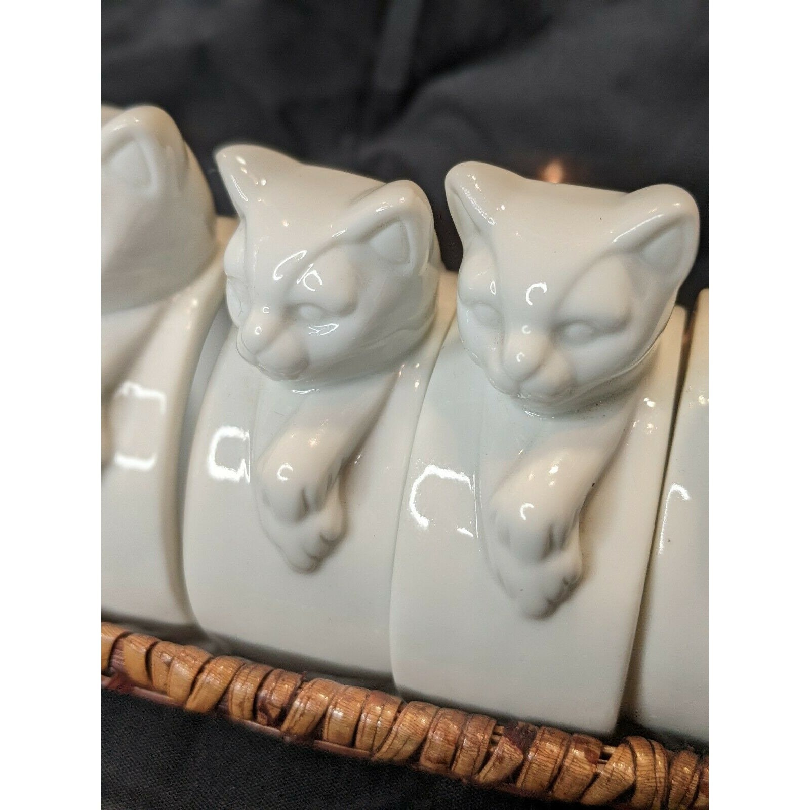 White Ceramic Cat Kitten Napkin Holder Rings Linen Cloth Paper Etsy