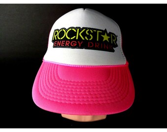 Trucker Hat Pink White Rockstar Energy 