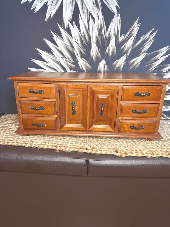 Vintage Wood Jewelry Storage Cabinet Armoire Mini Dresser Chest Doll Furniture