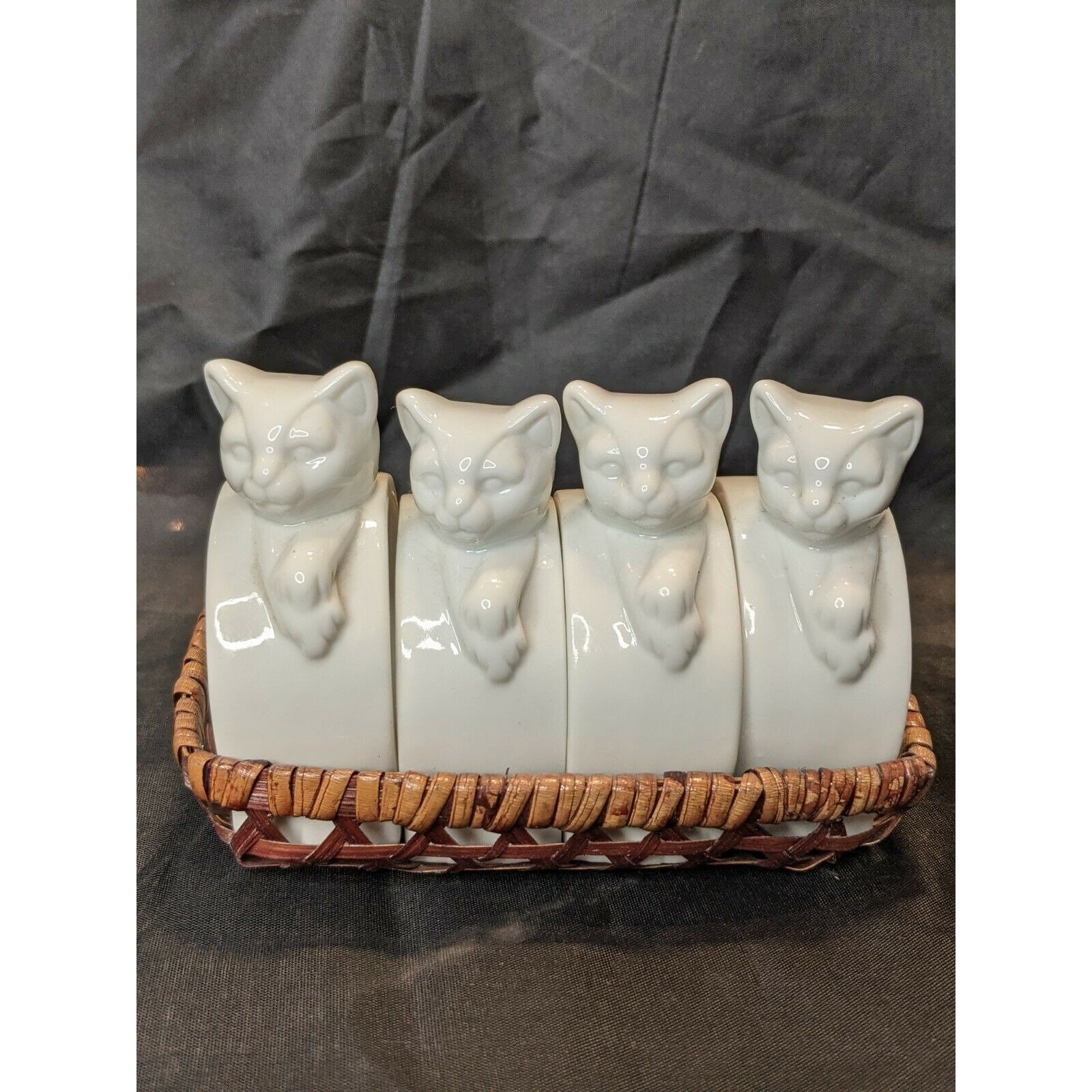 White Ceramic Cat Kitten Napkin Holder Rings Linen Cloth Paper Etsy