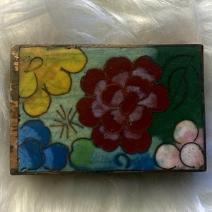 Vintage Cloisonné Metal Matchbook Chinese Match Box Holder Brass Cover Sleeve