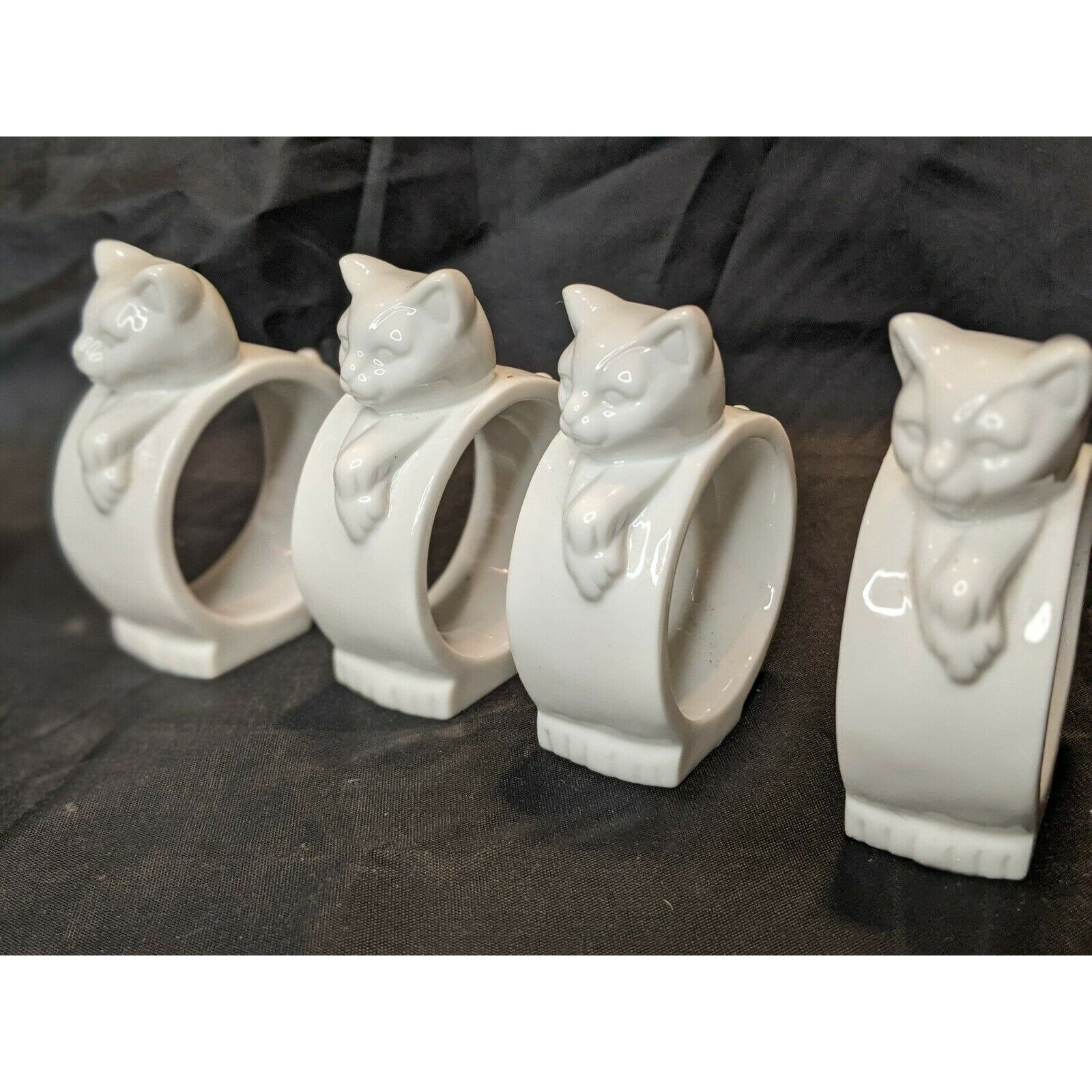 White Ceramic Cat Kitten Napkin Holder Rings Linen Cloth Paper Etsy