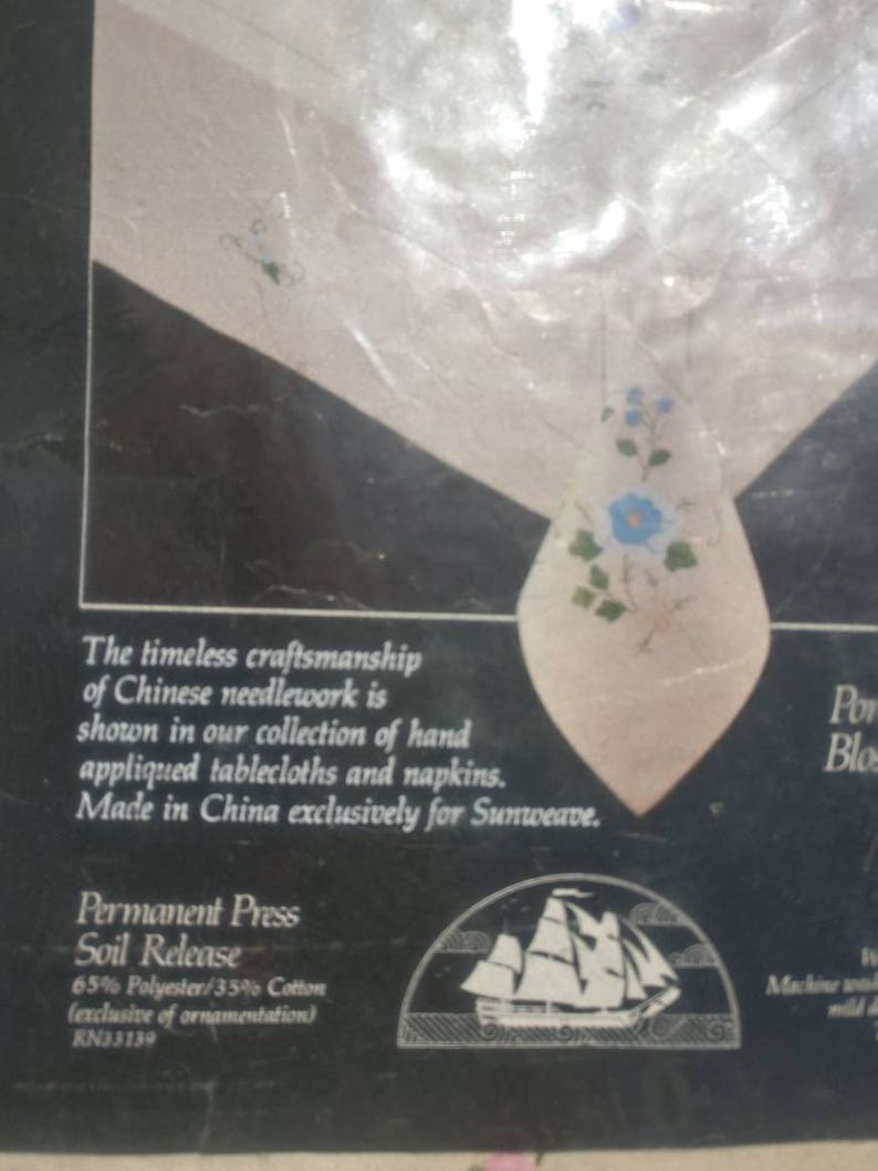 Vintage Rectangle Tablecloth Table Linen Floral Chinese Needlework Empress Of China Collection