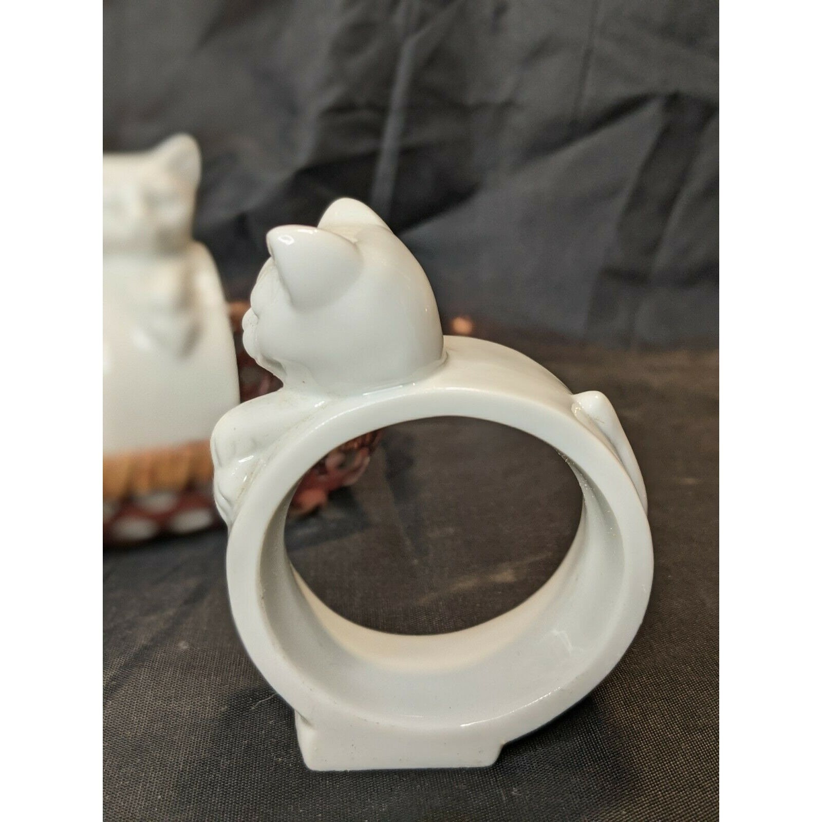 White Ceramic Cat Kitten Napkin Holder Rings Linen Cloth Paper Etsy