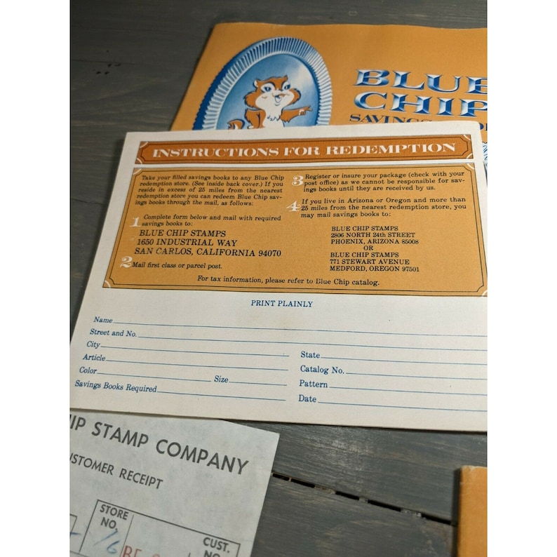 Vintage Blue Chip Stamp Company Savings Book and 1 Handwritten Receipt