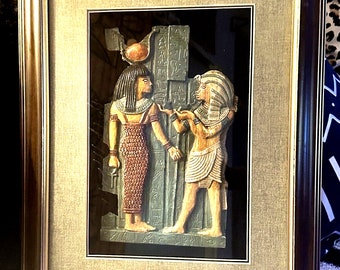 Framed Egyptian Wall Art Pharoah And Queen Shadow Box Hieroglyphics Picture