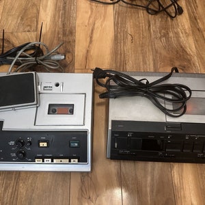 2 Vintage Sanyo Transcriber Dictaphone Dictating Recording Foot Pedal Machine Voice Lot