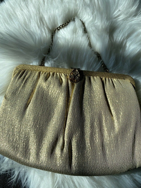 Vintage Gold Lame 1950s Evening Purse Cocktail Bag Cl… - Gem