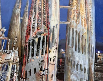 Framed Antoni Gaudi LA Sagrada Familia Barcelona by Anthony Pilley