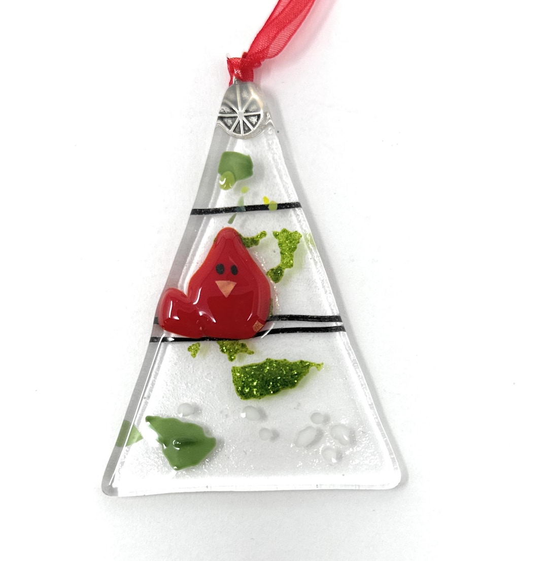 Handcrafted Fused Glass Cardinal Tree Ornament | Unique Christmas Tree ...