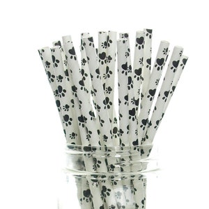 Puppy Paw Print Straws (25 Pack) - Paper Drinking Straws