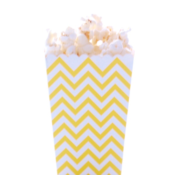 Yellow Chevron Popcorn Boxes (12 Pack) - Zig Zag Favor Boxes, Candy Buffet Party Containers, Movie Theatre Wedding Cartons