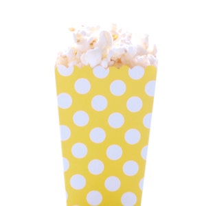 Yellow Polka Dot Popcorn Boxes (12 Pack) - Scalloped Edge Wedding Containers, Gourmet Popcorn Tubs, Dessert Table Party Cartons