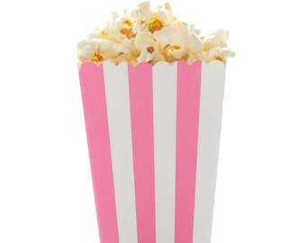 Hot Pink Stripe Popcorn Boxes (12 Pack) - Party Popcorn Favors, Wedding Treat Containers, Movie Theater Popcorn Tubs