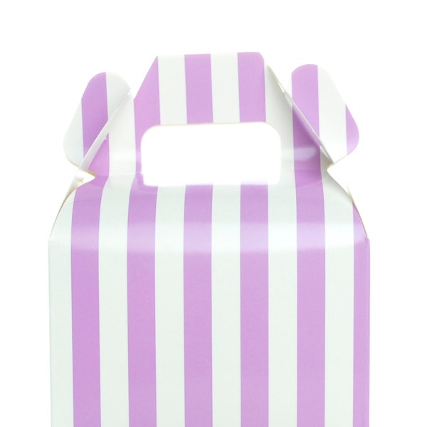 Purple Gable Gift Boxes, Purple Stripe Favor Candy Boxes (12 Pack) - Light Purple Lavender Candy Buffet Box, Treat Box, Wedding Favors