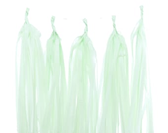 Tissue Paper Garland, Mint Green Party Tassels (Set of 5) - Party Backdrops, Tassel Banner, Green Wedding Streamers, Baby Shower Supplies