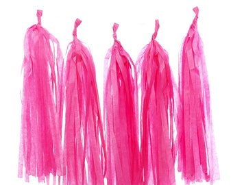 Tissue Paper Party Decorations, Hot Pink Paper Tassels (Set of 5) - Party Supplies, Pink Wedding Garland, Bunting Banner, Birthday Streamers