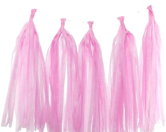 Tissue Paper Garland, Pink Streamers Party Tassels (Set of 5)-Wedding Backdrops, Birthday Party Supplies, Wedding Decorations, Paper Garland