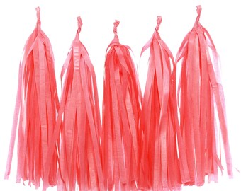 Coral Tissue Paper Tassels (Set of 5): Party Garland Decorations