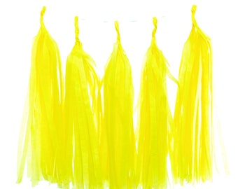 Yellow Tissue Paper Tassel Garland, Yellow Party Tassels (Set of 5) - Wedding Streamers, Streamer Backdrop, Bunting Banner, Party Supplies