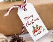 Printable Merry Christmas Holiday Gift Tag, Instant Download, Christmas Favor Tag, Christmas Tree, Merry and Bright, Digital Download