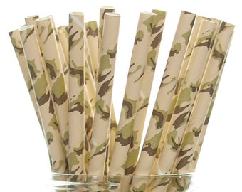 Camouflage Straws (25 Pack) - Camo Pattern Paper Straws, Army Straws, Military Homecoming