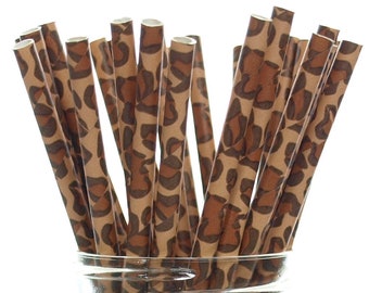 Leopard Print Straws (25 Pack) - Leopard Pattern Paper Drinking Straws