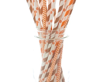 Thanksgiving Orange & Brown Straws, Harvest Autumn Straws, Thanksgiving Dinner Supplies, Fall Straws, 25 Pack - Thanksgiving Straws