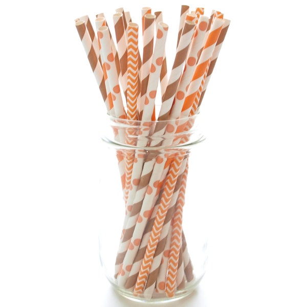 Thanksgiving Orange & Brown Straws, Harvest Autumn Straws, Thanksgiving Dinner Supplies, Fall Straws, 25 Pack - Thanksgiving Straws