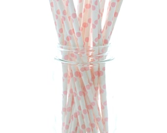 Pink Polka Dot Party Straws, Bubble Straws, Drinking Straws, Pink and White Straws, 25 Pack - Pink Polka Dot Straws