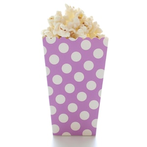 Popcorn Boxes, Purple Polka Dot (12 Pack) - Miniature Scalloped Edge Cardboard Party Candy Container / Treat Cartons