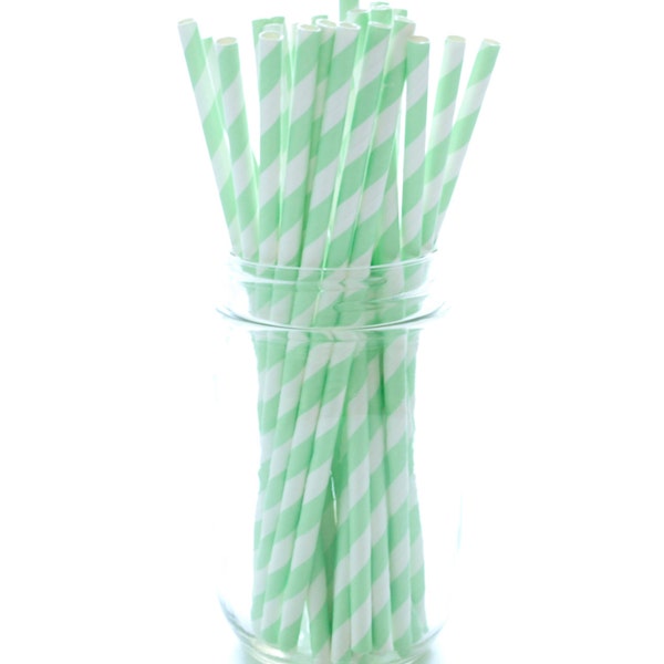 Mint Green Party Straws, Big Straws, Crazy Drinking Straws, Party Supplies Straws, 25 Pack - Mint Green Stripe Straws