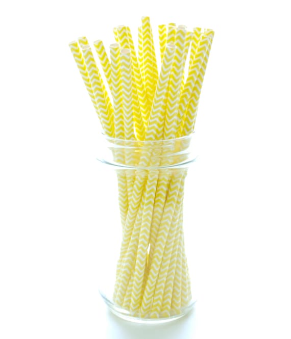 Yellow Chevron Straws (25 Pack) - Biodegradable Paper Straws