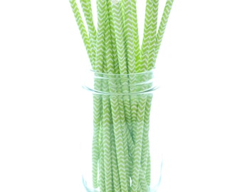 Green Chevron Straws, Wedding Party Straws, Vintage Paper Drinking Straws, Paper Wedding Straws, 25 Pack - Green Chevron Straws