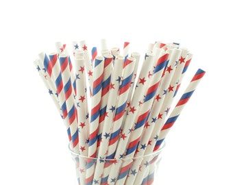Patriotic Paper Straws: USA Stars & Stripes, 4th of July Party (25 Pack)