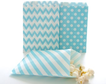 Blue Party Favor Bags (75 pack): Striped, Chevron, Polka Dot Goodie Bags