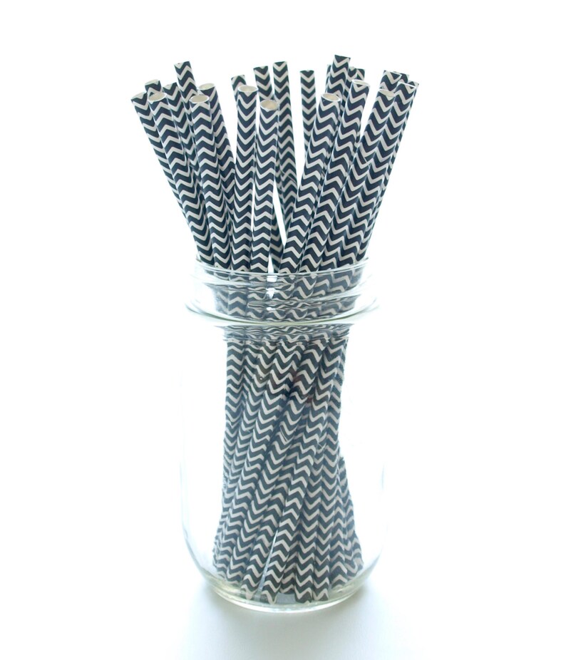 Old Fashioned Striped Straws 75 Pack Black Straws Chevron /& Polka Dot Straws Vintage Paper Straws Party Drinking Straws Black Stripe