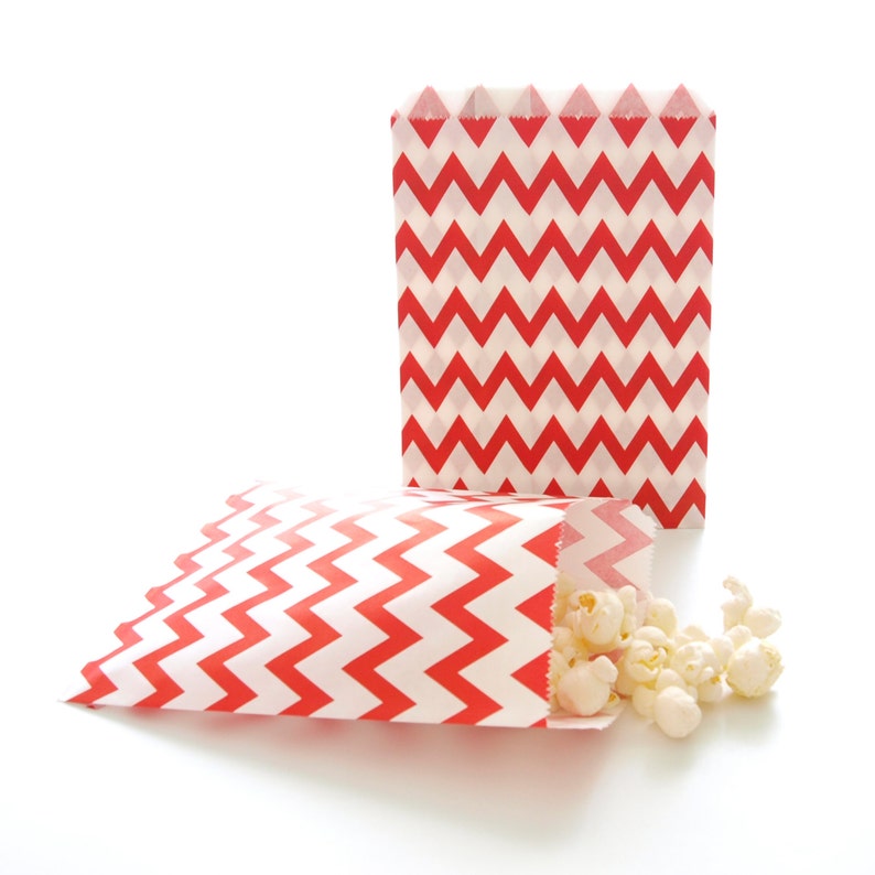 Red Paper Party Bags 100 Pack Stripe Chevron Spanish Etsy