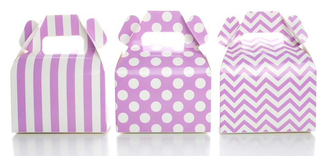 Party Favor Boxes, Purple Gift & Candy Boxes 36 Pack Stripe, Polka Dot