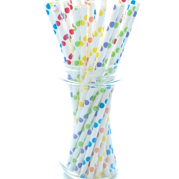 Rainbow Color Polka Dot Straws, Large Straws, Biodegradable Drinking Straws, Funky Straws, 25 Pack - Rainbow Polka Dot Straws