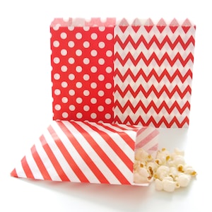 Red Party Favor Bags: Stripe, Chevron, Polka Dot - 75 Pack